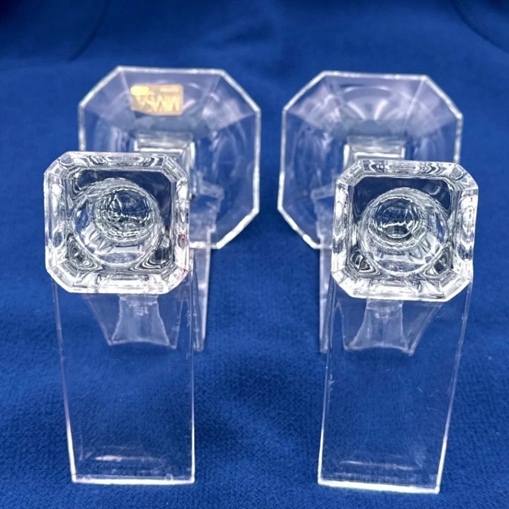 Mikasa‎ Park Lane Crystal Candlestick Holders Pair 7 Inch Octagon Base Austria